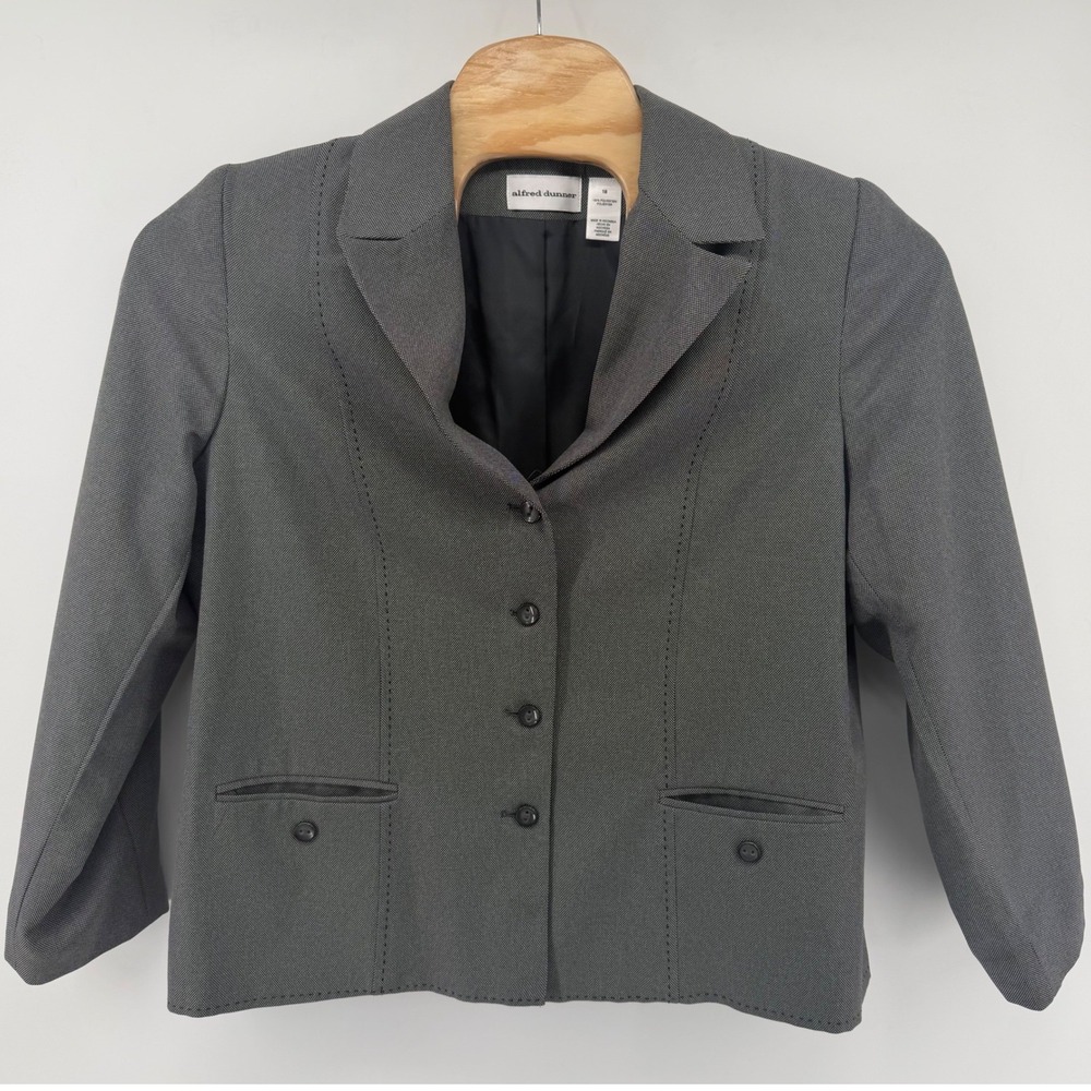 Alfred Dunner Blazer Womens 18 Grey Black Button Front Pick Stitch Professional